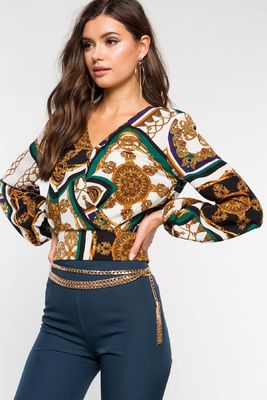V Neck Long Sleeve Printed T Shirt ডিজিটাল প্রিন্টিং লং স্লিভ শর্ট টপ