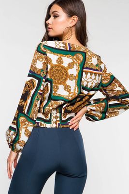 V Neck Long Sleeve Printed T Shirt ডিজিটাল প্রিন্টিং লং স্লিভ শর্ট টপ