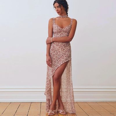 নতুন মহিলাদের হ্যান্ডেল ফুলের সেক্সি backless বিভক্ত দাড়ি আপ পোষাক