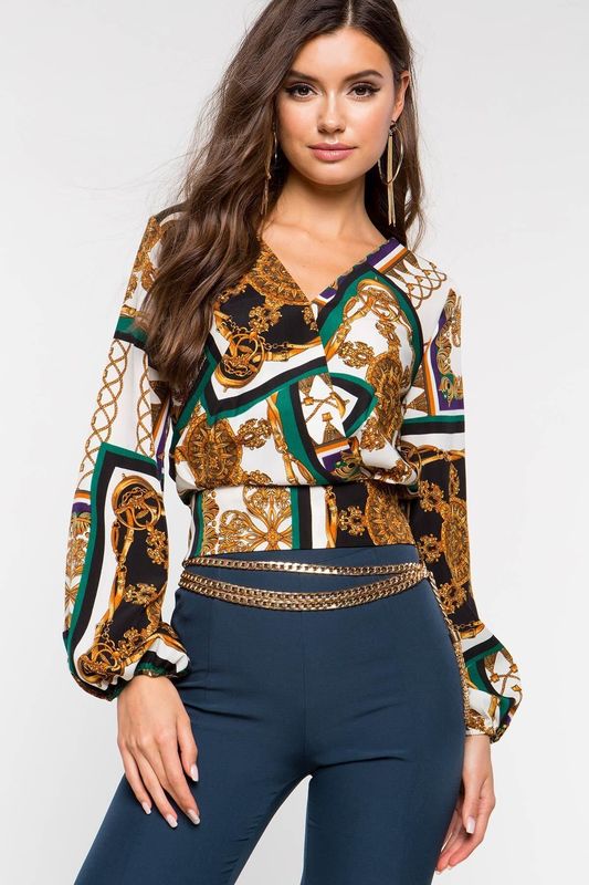 V Neck Long Sleeve Printed T Shirt ডিজিটাল প্রিন্টিং লং স্লিভ শর্ট টপ